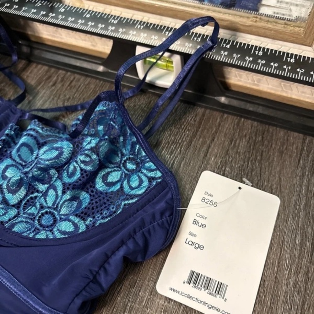 Lace-Trim Navy & Teal Chemise Slip - Picture 3 of 3